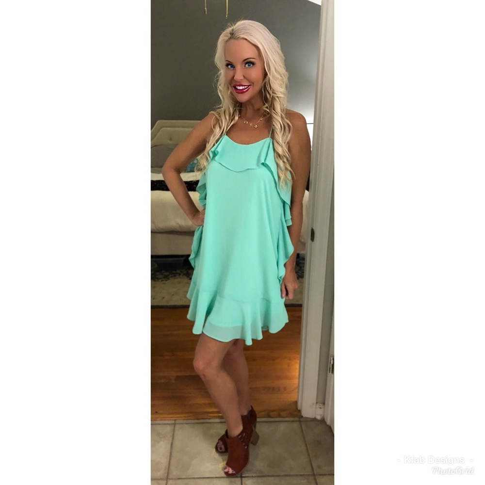🌸LAST 1! Mint Lined Cascading Ruffle Dress! 👗 - Picture 3 of 3